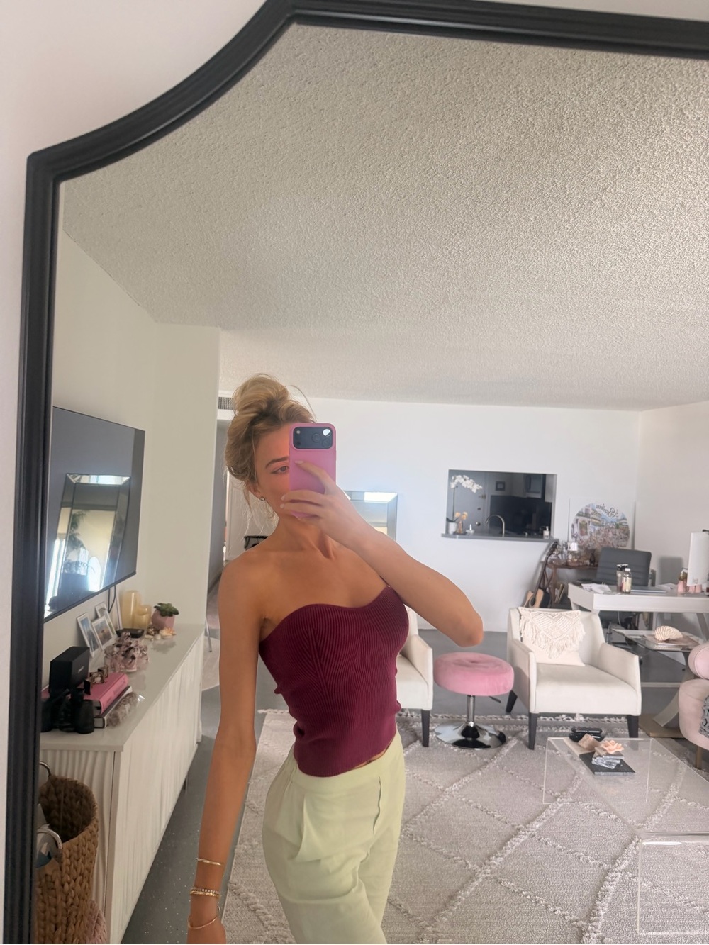 Strapless Sweetheart Knit Crop Top - Hot Pink
